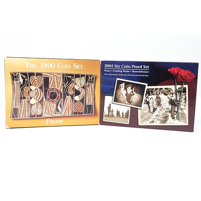 A 2005 60th Anniversary of the End of WWII Six Coin Proof Set and a 1990 Eight Proof Coin Set
