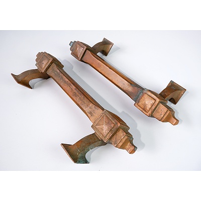 Fine Pair Large Cast Bronze Door Handles in the Stripped Classical Style