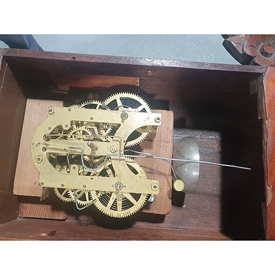 American Ansonia Clock Co Movement in a Antique Brass Inlaid Mahogany Case with Later Face