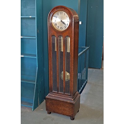 Art Deco Oak Weight Driven Chiming Longcase Clock Circa 1930s