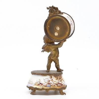 Antique French Ormulu and Limoges Hand Painted Enamel Clock with Later Swiss Legend Seventeen Jewel Incabloc Movement