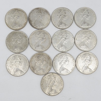 Thirteen Australian 1966 Silver Fifty Cent Coins