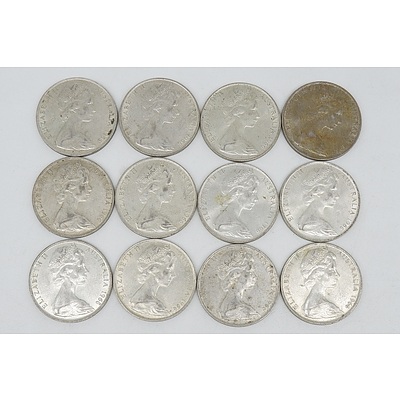 Twelve Australian 1966 Silver Fifty Cent Coins