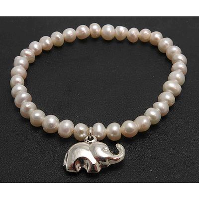 Cultured Pearl Bracelet With Sterling Silver Elephant Drop