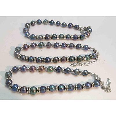 Set of 3 Peacock Black Fresh-Water Cultured Pearls Bracelets