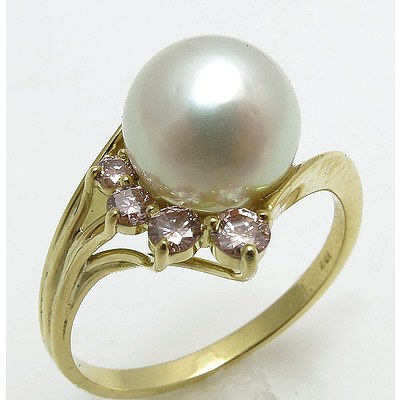 18ct Gold South Sea Pearl And Pink Diamond Ring