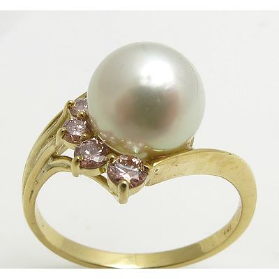 18ct Gold South Sea Pearl And Pink Diamond Ring