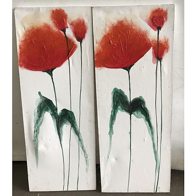 Two Acrylic On Canvas Poppy Paintings