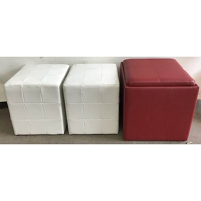 Three Faux Leather Ottomans