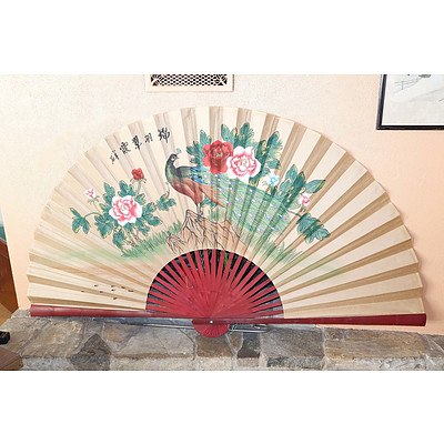 Large Chinese Fan with Peacock and Peony