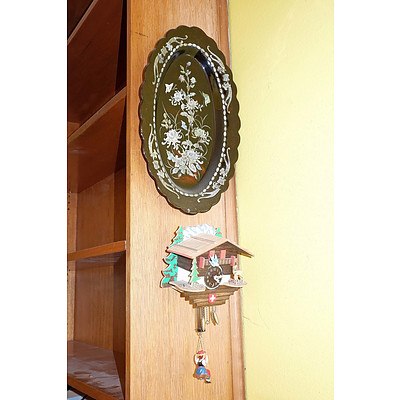 Swiss Mechanical Cuckoo Clock and a Chinese Lacquer and Shell Inlaid Dish