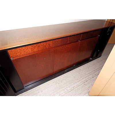 Large Burlwood Veneer Sideboard with Tambour Doors, Imported From Italy