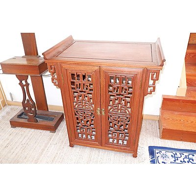 Chinese Rosewood Cabinet with Pierced Doors