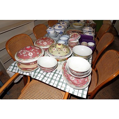 Table Full of Mainly Vintage Asian Table and Serving Ware