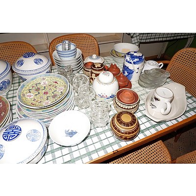 Table Full of Mainly Vintage Asian Table and Serving Ware