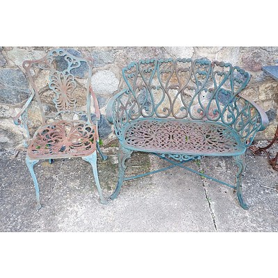 Cast Iron Outdoor Two Seater Bench and Chair