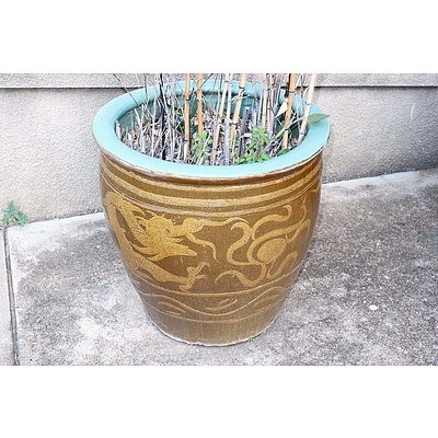 One Chinese Stoneware Dragon Garden Pot