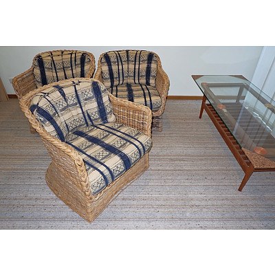 Three Vintage Cane Armchairs