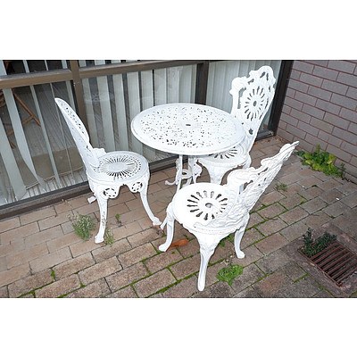 Vintage Cast Alloy Outdoor Table with Three Chairs