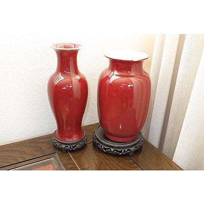 Two Chinese Ox Blood Glazed Vases, Later 20th Century