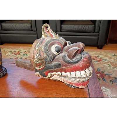 Balinese Carved and Polychromed Wood Festival Procession Mask