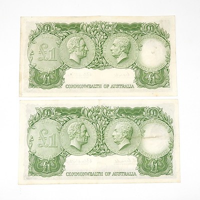 Two 1961 Coombs / Wilson One Pound Notes, HH27673250 and HI15758007