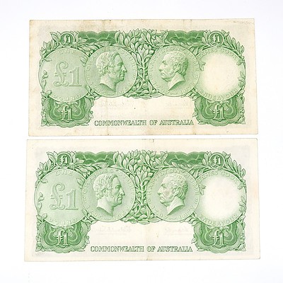 Two 1961 Coombs / Wilson One Pound Notes, HK18712237 and HK60690785