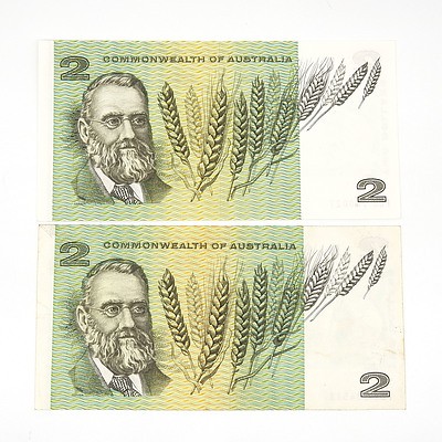Two Commonwealth of Australia Coombs / Wilson Two Dollar Notes, FCB780027 and FDV634518