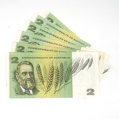 Six Commonwealth of Australia Two Dollar Notes, Including 1972 Phillips / Wheeler GUP838094