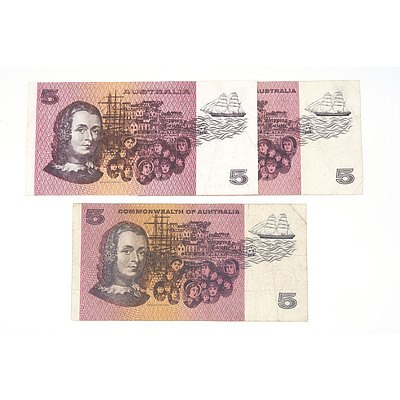 Three Australian Five Dollar Note, Including 1969 Phillips / Randall NFT129420
