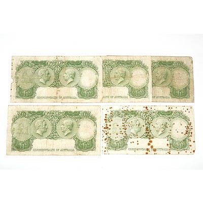 Five 1953 Coombs / Wilson One Pound Notes