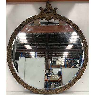 Vintage Gilt Moulded Gesso and Wood Circular Bevelled Glass Mirror