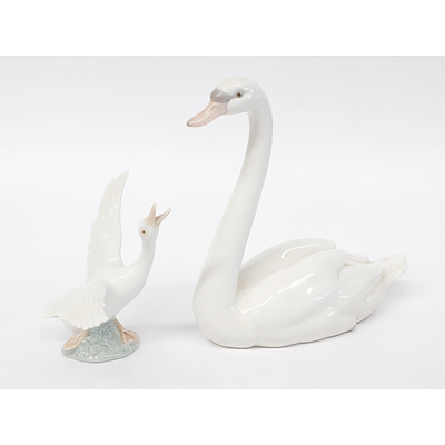 Lladro Porcelain Figure of a Swan and Goose