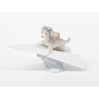 Lladro Porcelain Figure of Dog Piloting Paper Plane
