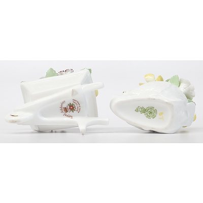 Royal Doulton Bone China Swan with Flowers and Royal Adderley Bone China Wheel Barrow with Flowers