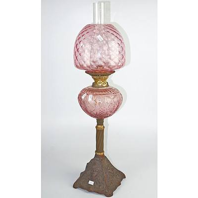 Late Victorian Banquet Lamp With Ruby Glass Font