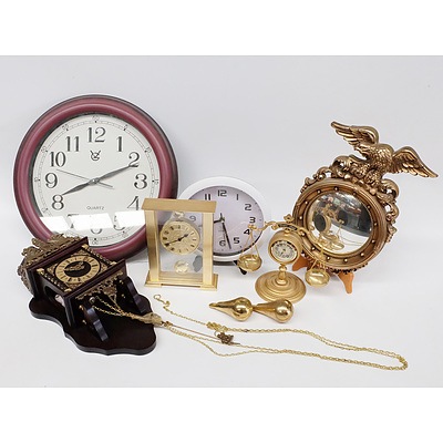 Quantity of Five Clocks, Two Seiko and an American Style Convex Mirror