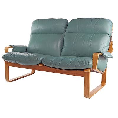 Tessa Green Leather Upholstered Two Seater Lounge