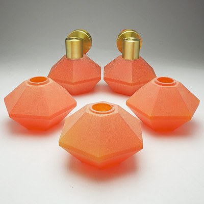 Pair of 60s Orange Hexagonal Glass Shade Wall Lights with Five Shades