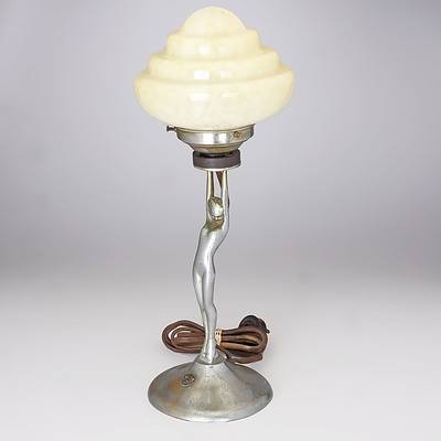 Art Deco Chrome Diana Lamp with Glass Shade