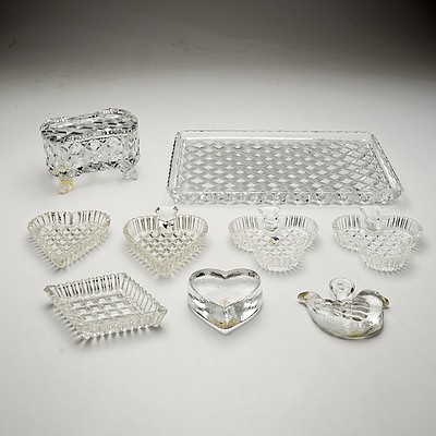 Nine Pieces of Crystal Including Four Card Suite Dishes, Love Heart Paper Weight and More