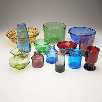 13 Pieces of Art Glass Including Two Wheaton Items and a Hand Blown Large Green Bowl