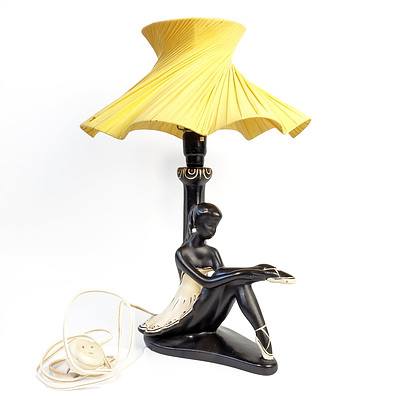 Barsony Ballerina Lamp with Yellow Fluted Lamp Shade