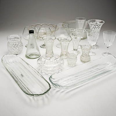 Quantity of 19 Cut and Pressed Glass, Crystal Including Eight Vases, Six Glasses and More