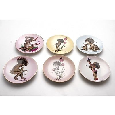 Six Small Brownie Downing Porcelain Plates
