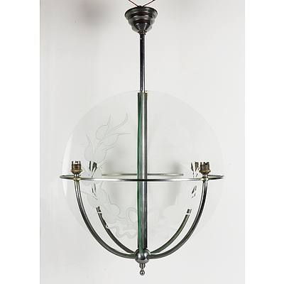Chrome Plated Art Deco Chandelier with Glass Panes