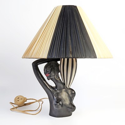 African Lady Bust  Lamp with Yellow and Black Lamp Shade