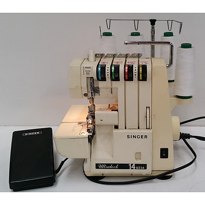 Horn Mobile Sewing Cabinet With Singer Ultralock Overlocker and Selection of Wool, Fabric, Thread
