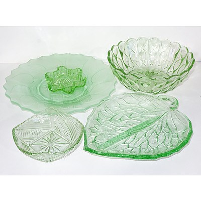 Collection of Vintage Uranium Glass Dishes