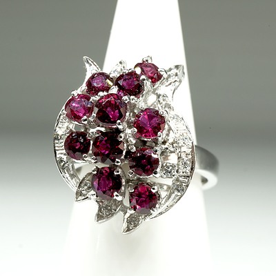 9ct White Gold Ruby and Diamond Ring, 7.2g